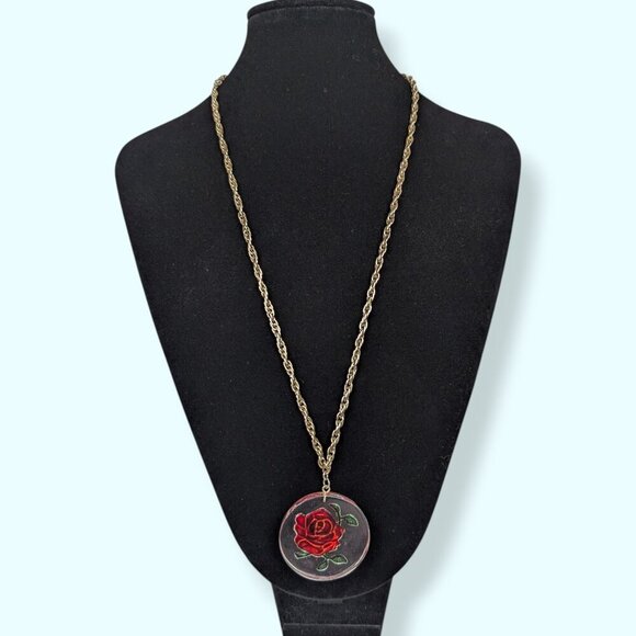 V. Reverse Etch Lucite Pendant Necklace - Picture 2 of 5